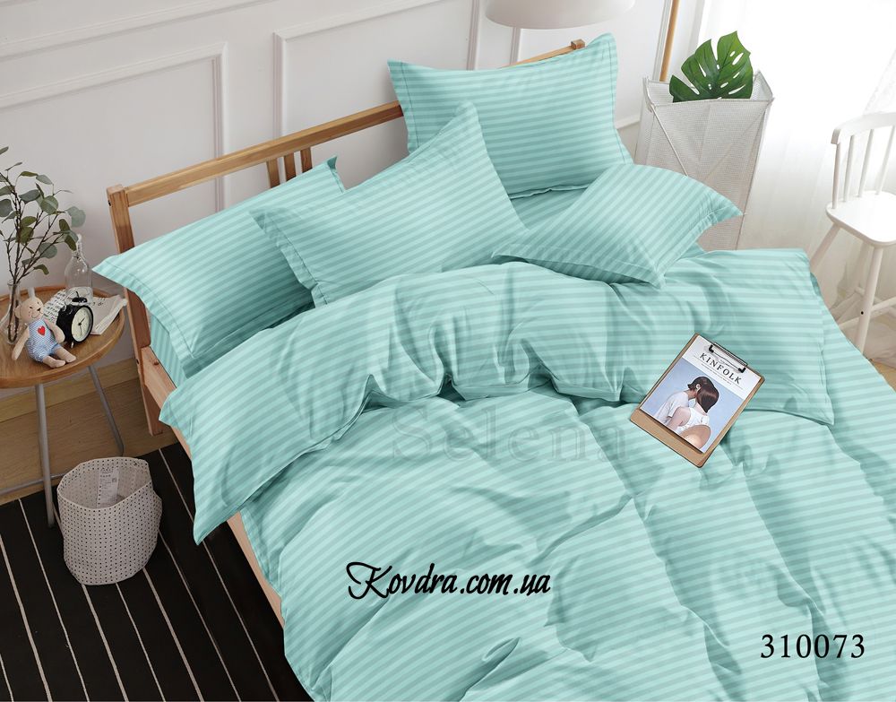 Комплект постельного белья "Stripe Satin" Ментол, евро двуспальный