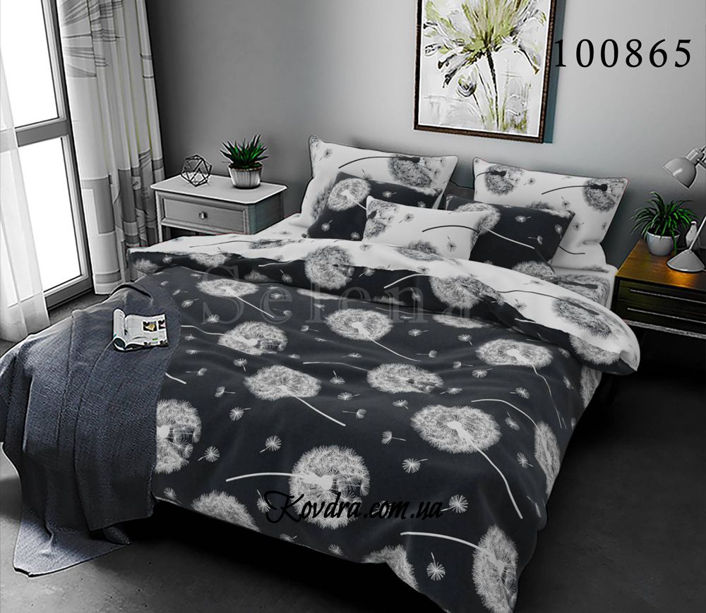 Комплект постельного белья "Бархатные одуванчики" с тканью-компаньоном, евро двуспальный евро