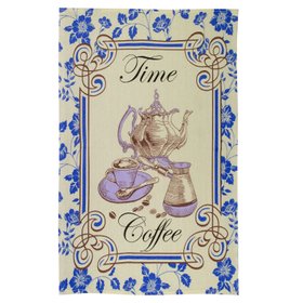 Полотенце вафельное кухонное "Время для кофе" синее, 45х60см