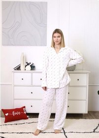 Пижама женская муслиновая молочная "Красные сердца" размер М 100% хлопок