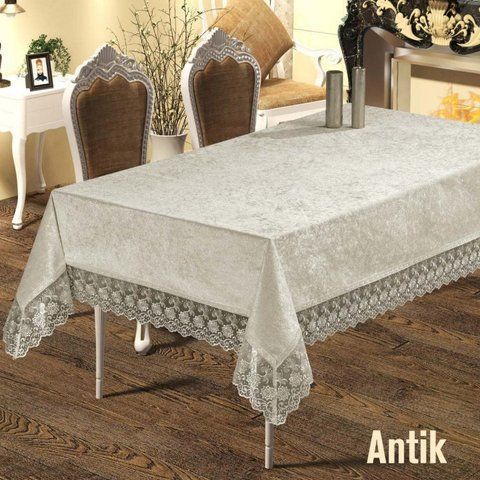 Скатертина велюр-жаккард прямокутна ANTIK CREM - 160х220см rj14323