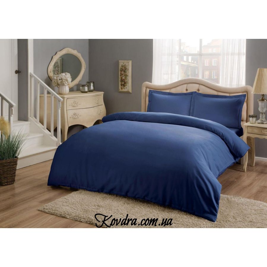 Комплект постельного белья Basic сатин - Saks синий двуспальный евро