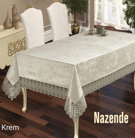Скатертина велюр-жаккард прямокутна NAZENDE CREM - 160х220см rj14325