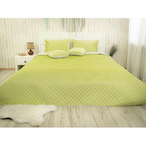 Покривало ТМ Руно велюр 330.55_Olive Green ромб, 220х240 см