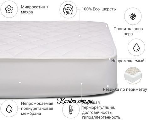 Наматрасник №243 Woollen двусторонний Aloe Vera (непромокаемый с резинкой по периметру)