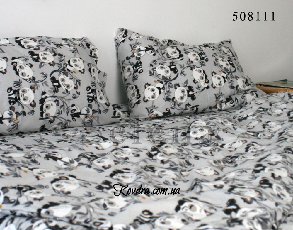 Комплект постельного белья "Пандочки Grey" с тканью-компаньеном, полуторный