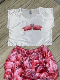 Пижама атласна, "Фламинго", S