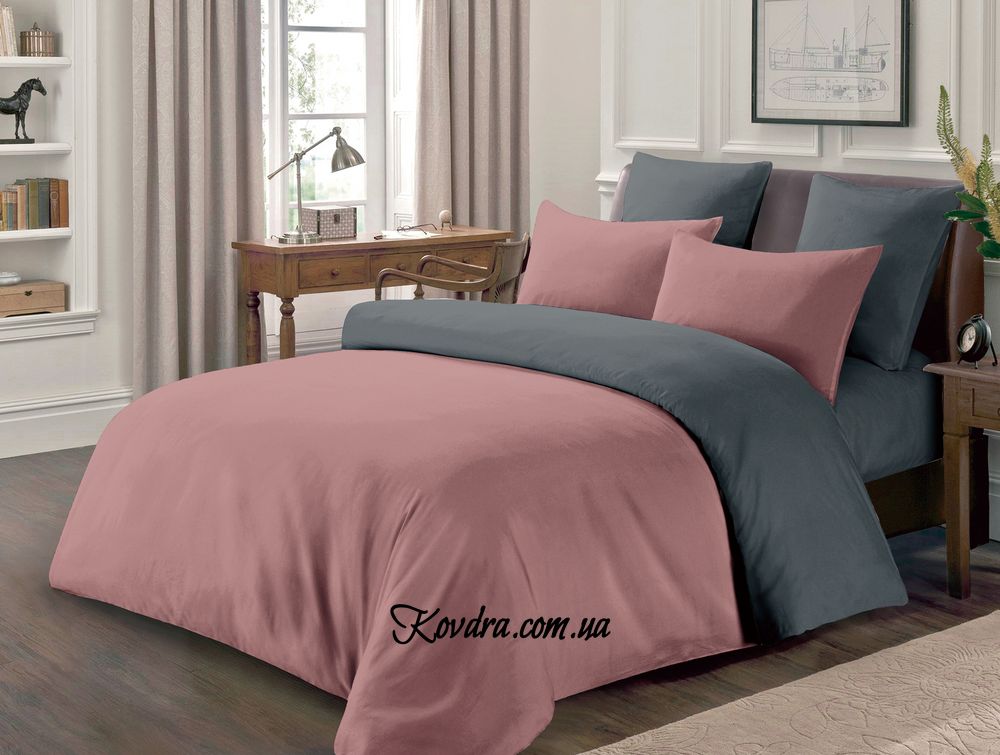 Комплект постельного белья "Полисатин розово-серый 41/73", евро двуспальный