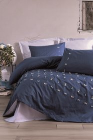 Комплект постільної білизни з вишивкою Gina Lacivert, євро двоспальний