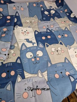 Комплект постельного белья "100 кошек синий", подростковый