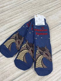Махровые мужские носки "С новым годом" дракон коричневый, 41-46р.