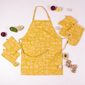 Набір №201 - Yellow paste (прихватки, рукавички, фартух), рогожа/напівпанама