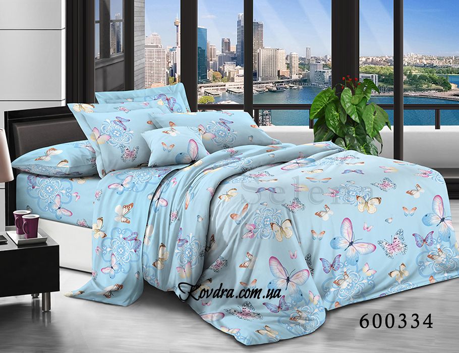 Комплект постельного белья "Бабочки blue", без ткани компаньона, полуторный полуторный