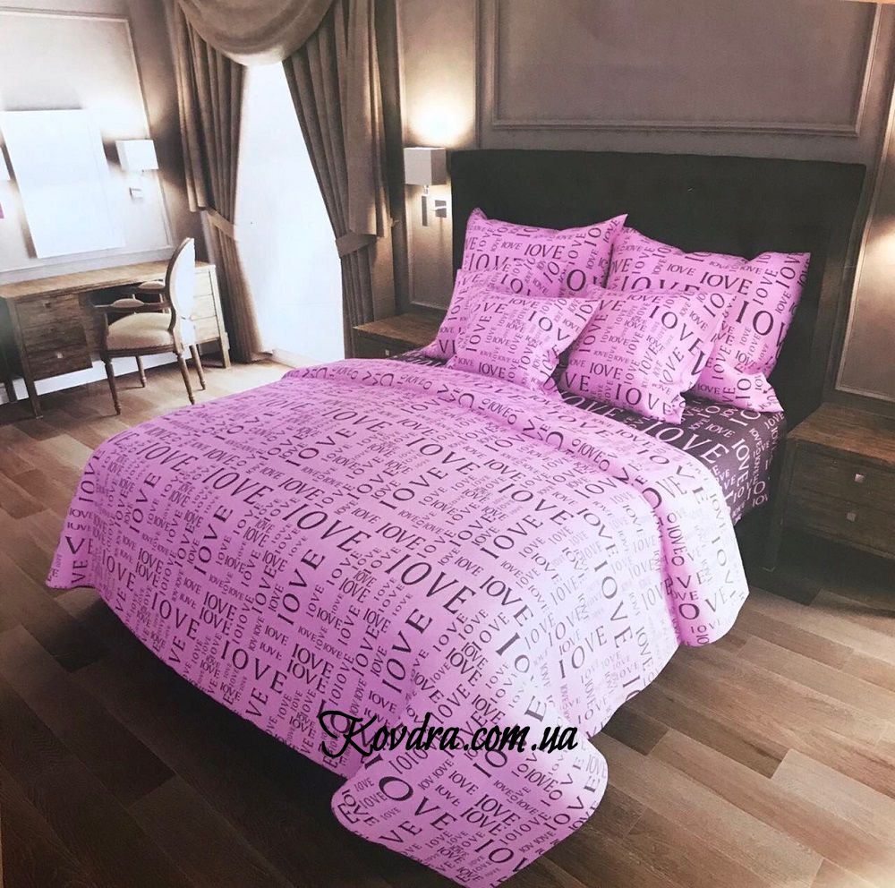 Комплект постельного белья "Love (розово-бордовый)"евро двуспальный евро
