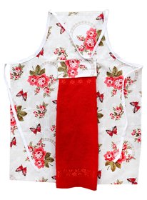 Набір для кухні FLOWERS Фартух + Рушник махровий 30х50 см, червоний