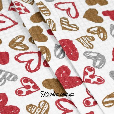 Полотенце вафельное "Сердца красно-серо-коричневые", 45х60см