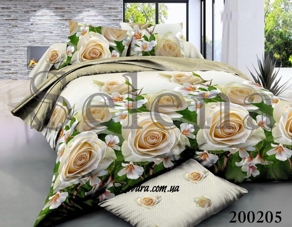 Комплект постельного белья "Роза кремовая" двуспальный евро