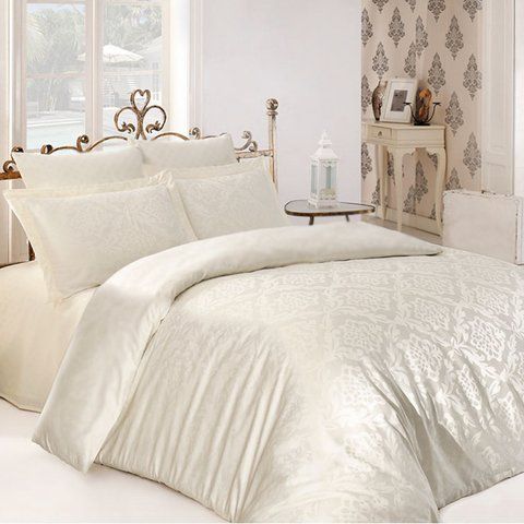 Комплект постельного белья сатин жаккард "IVORY PATTERN Жаккард", семейный на резинке