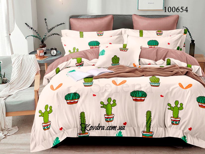Комплект постельного белья "Парад кактусов 2", евро двуспальный евро