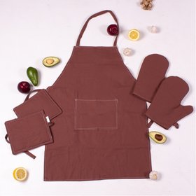 Набір №205 - Chocolate (прихватки, рукавички, фартух), рогожа/напівпанама