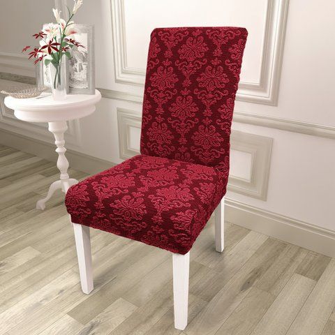 Чехол для стульев жаккардовый без оборки бордо, lv83121