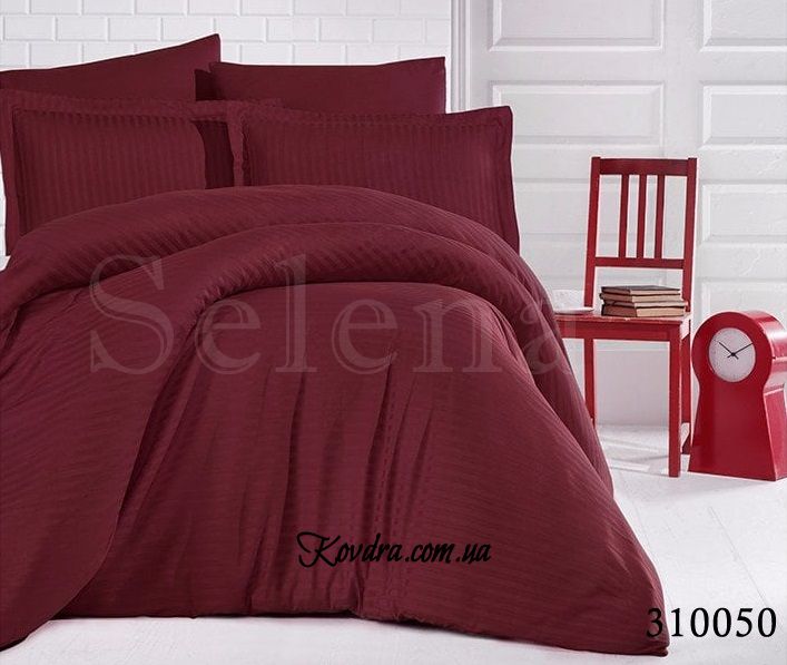 Комплект постельного белья Satin Stripe бордо, евро двуспальный евро
