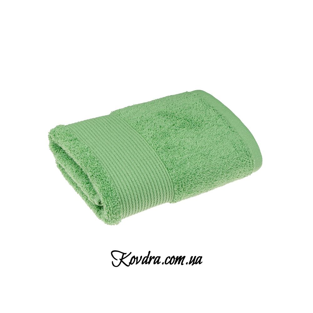 Махровое полотенце с бордюром, зелёный - 40х70см 40х70