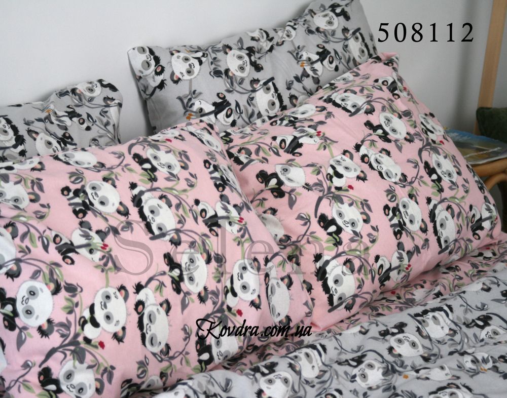 Комплект постельного белья фланель "Пандочки Pink" с тканью-компаньеном, двухспальный евро