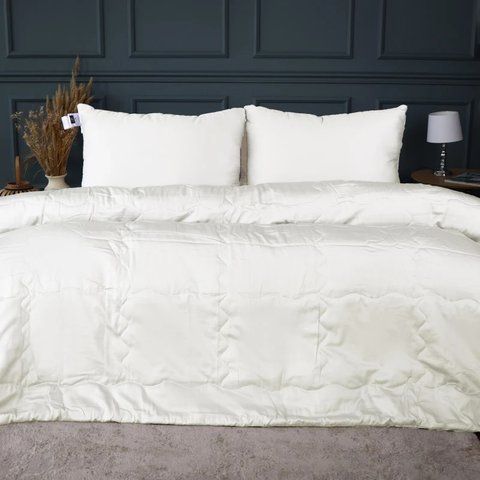Літній постільний комплект №3003 Line Satin Premium 0001 Moko White З евкаліптовим волокном (2 ковдри + 2 наволочки), 140х205 см