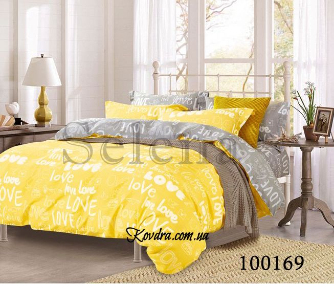 Комплект постельного белья "Серо-Жёлтый Love" семейный