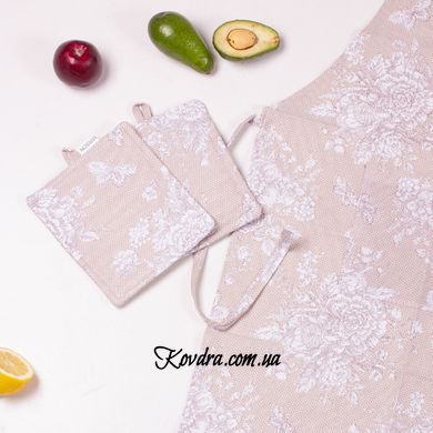 Набор №207 - Cream flowers (прихватки, Рукавица, фартук), рогожа/полупанама