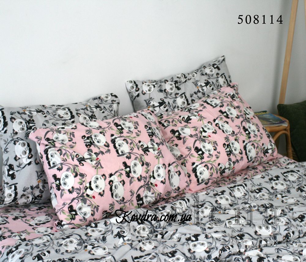Комплект постельного белья фланель "Пандочки комби" с тканью-компаньеном, двухспальный двойной
