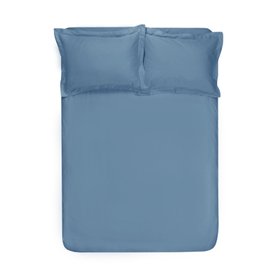 Простынь на резинке с наволочками "Сатин premium Lotus Home - Basic" темно-голубая, 160х200 см