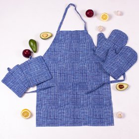 Набір №209 - Blue binding (прихватки, рукавички, фартух), рогожа/напівпанама