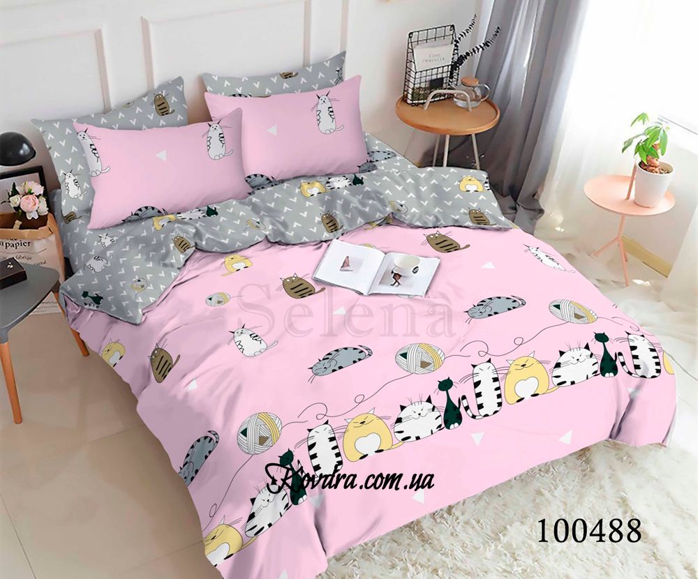 Комплект постельного белья "Котята Непоседы_pink" с тканью-компаньоном, евро двуспальный евро