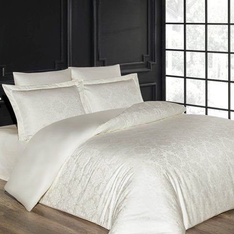 Комплект постельного белья сатин жаккард "IVORY DAMASK Жаккард", двойной двоспальный на резинке