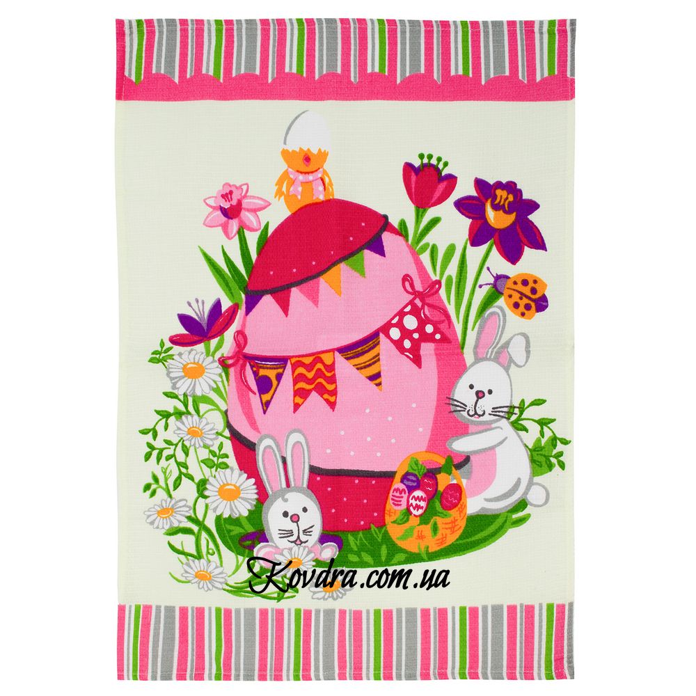 Рушник вафельний "Великдень" рожевий, 45х60 см
