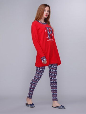 Домашній одяг "US Polo Assn - Піжама жіноча (довгий рукав) 15521 червона", L