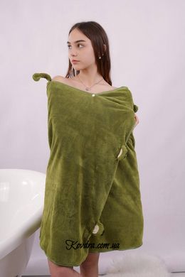 Рушник для сауни або купання зелений з капюшоном, 82х148 см