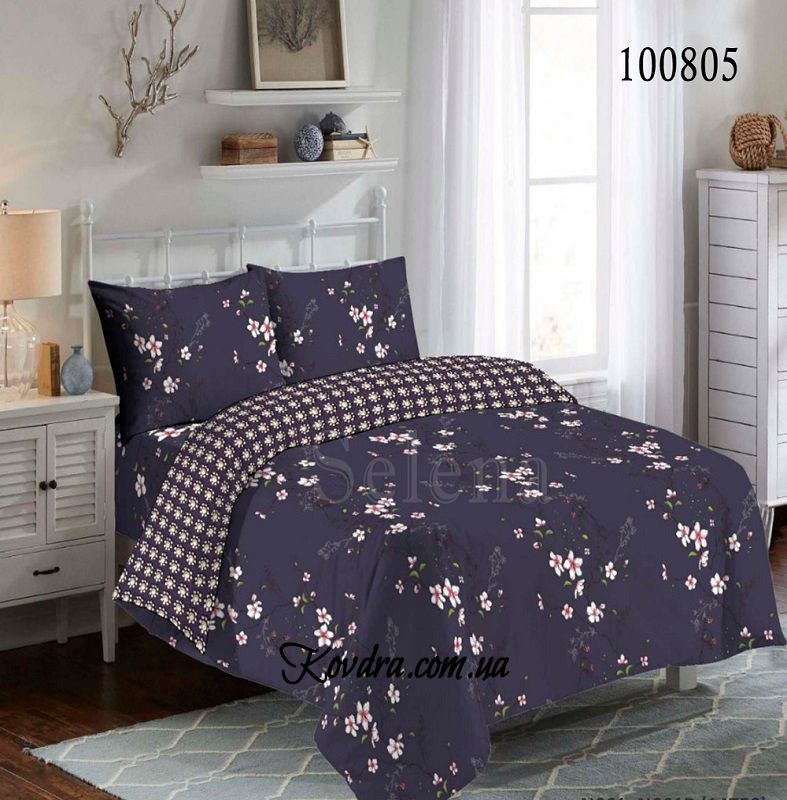 Комплект постельного белья "Вечерние цветы", евро двуспальный евро