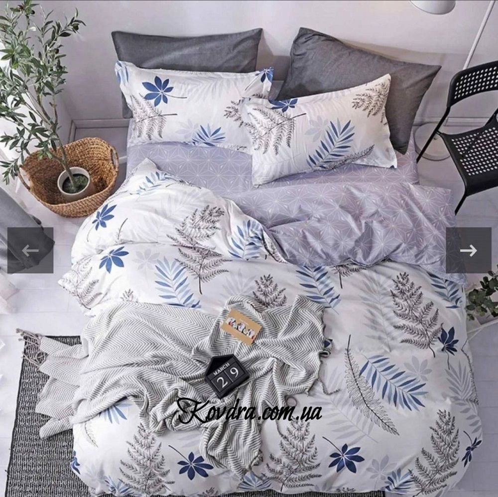 Комплект постельного белья "Листья папоротников", евро двухспальный двуспальный евро