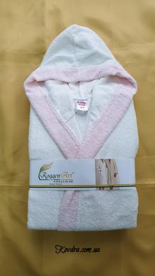 Подростковый халат с капюшоном, белый с розовой окантовкой