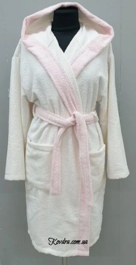 Підлітковий халат з капюшоном, білий з рожевою окантовкою rj15890