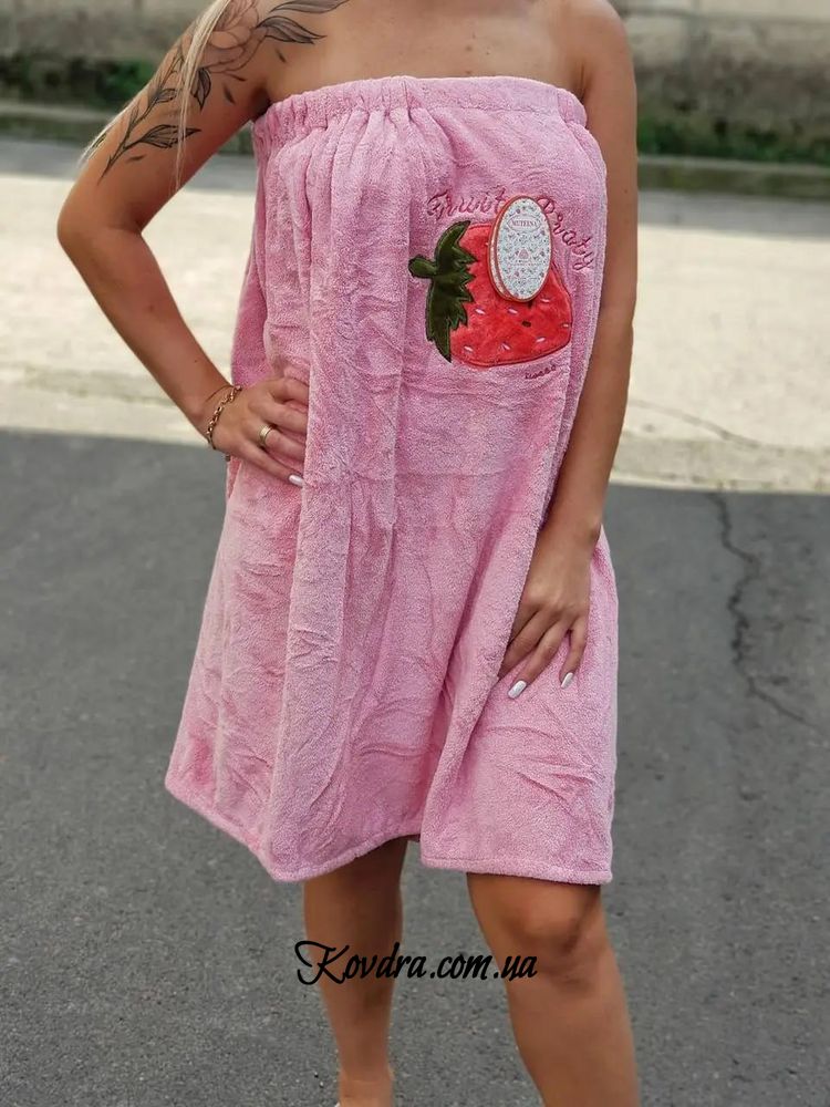 Рушник-халат для сауни жіночий в "Полуниця", рожевий
