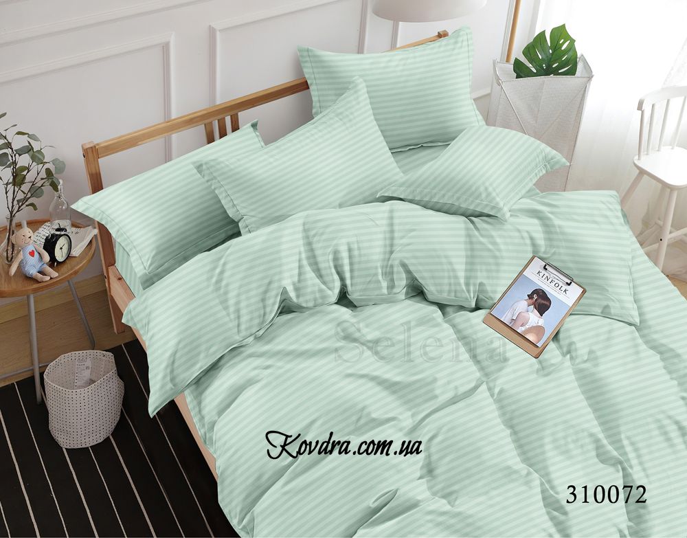 Комплект постельного белья "Stripe Satin" Мята, евро двуспальный евро