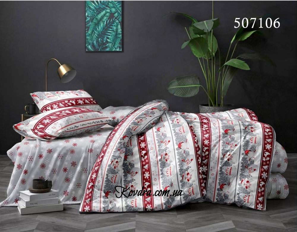 Комплект постельного белья "Снеговички" с тканью-компаньоном, двухспальный евро