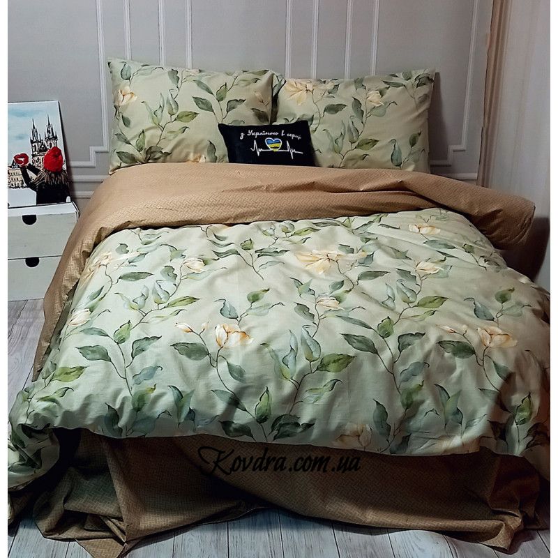 Комплект постельного белья сатин "Сад магнолий", евро двоспальный