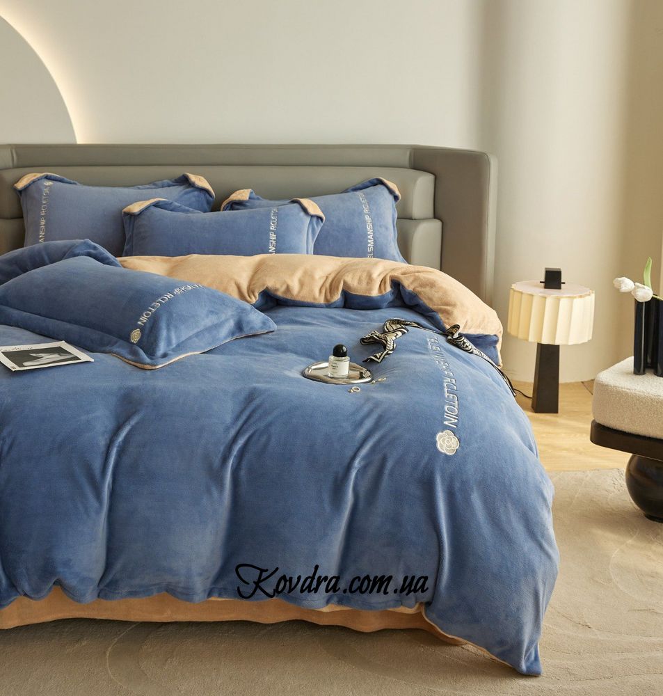 Комплект постельного белья велюр "Diamond Blue", евро двуспальный