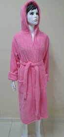Халат женский длинный махровый с капюшоном Welsoft розовый, размер L