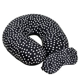 Подушка-рогалик дорожня та пов'язка для очей "Чорні Білі Точки", 30x30см